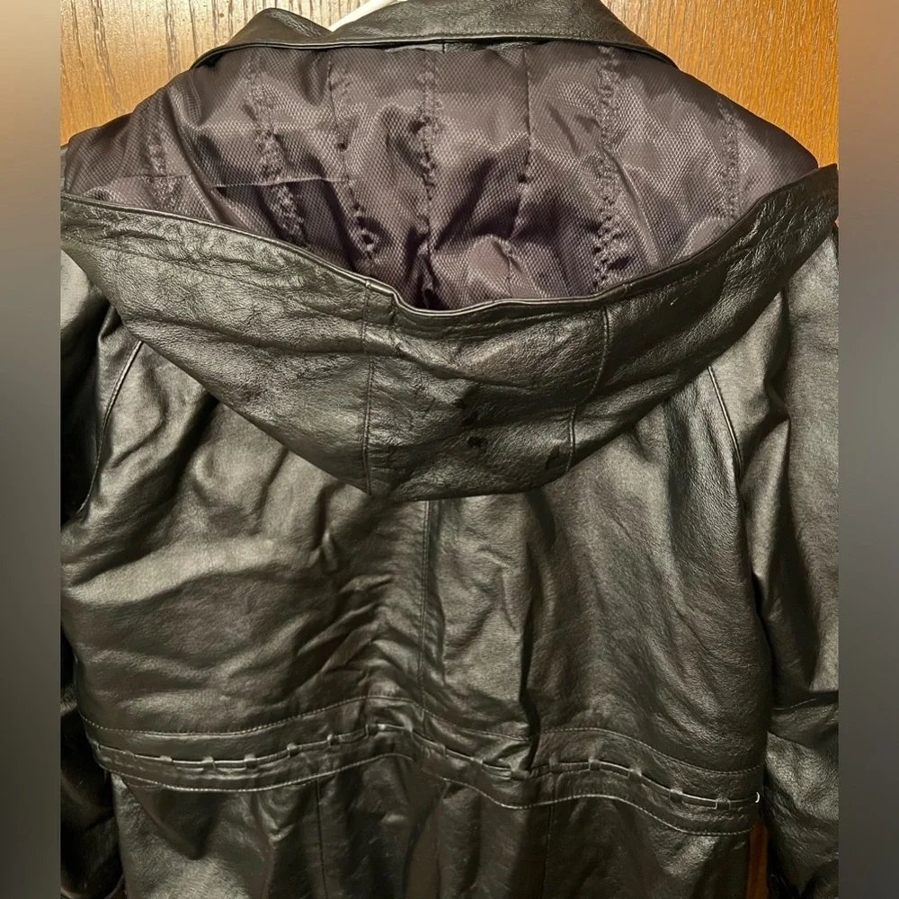 Phase Two Heavy LEATHER Hooded Coat Anorak Windbreaker Men’s Large, Women’s XL